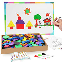 Joy Dynasty 140 Pcs Magnetic Pattern Blocks Set Geometric Manipulative Shape Puzzle Educational Montessori Tangram Learning Toys for Toddlers Kid Ages 4-8 with Magnetic Board