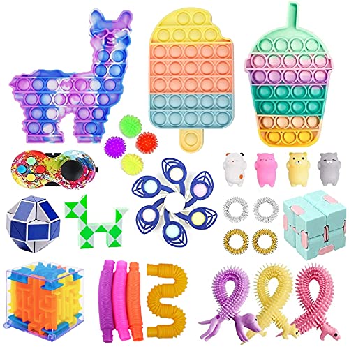 Fidget Toys 28 Packs,Alpaca Silicone Stress Toys,Cheap Sensory Toys Fidget for Kids Adults Relieves Stress and Anxiety Fidget Toy Squeeze Toy for Birthday Party Gift (Purple)