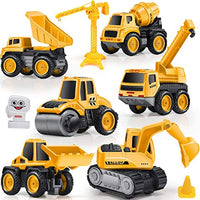 Construction Truck Toys, GEYIIE Construction Vehicles Site for Kids Engineering Toys Cars Playset for Boys, Excavator Digger Tractor Bulldozer Dump Cement Steamroller Crane, Sandbox Trucks Vehicles