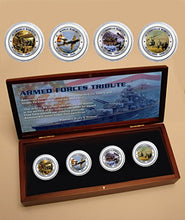 Load image into Gallery viewer, Armed Forces Tribute Four Coin Set in Wooden Box
