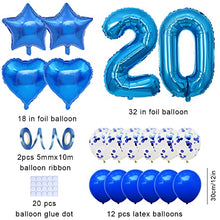 Load image into Gallery viewer, Yijunmca Blue 20 Number Balloons Kit Jumbo Number 20 32&quot; Helium Hanging Balloon Foil Mylar Confetti Latex Balloon for Men Women 20th Birthday Party Supplies 20 Anniversary Events Decoration
