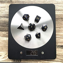 Load image into Gallery viewer, Truewon Stone Dice Set of 7 Handmade Dices for RPG ,DND Made by Natural Gemstones with White Marble Pattern Tray. (Blue Sandstone B)
