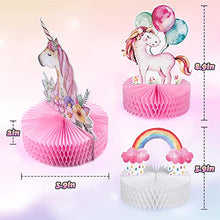 Load image into Gallery viewer, Mocoosy 9 Pieces Rainbow Unicorn Honeycomb Centerpieces for Table Decorations, Pink Unicorn Party Supplies Unicorn Center Pieces Table Toppers for Kids Girls Unicorn Theme Birthday Party Decor

