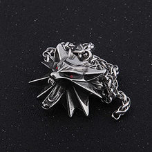 Load image into Gallery viewer, Hong TTH - 53x43mm Stainless Steel The Wizard Wolf Head Pendant Necklace for Geralt with a The Wild Hunt 3 Figure Game (70cm, red Eye)
