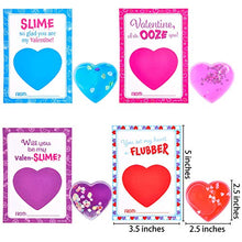 Load image into Gallery viewer, JOYIN 28 Pack Heart Shaped Slime with Cards Stress Relief Fidget Toy for Kids Party Favor, Classroom Exchange Prizes, Valentines Greeting Cards
