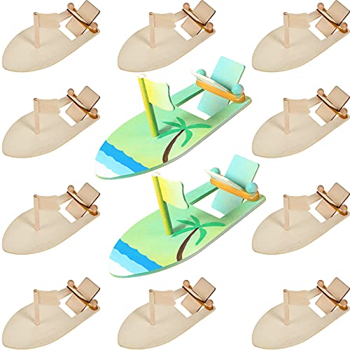 DIY Wooden Sailboat Rubber Band Paddle Boat Paint and Decorate Wooden Sailboat for Birthday Carnival Party DIY Craft (12 Pieces)