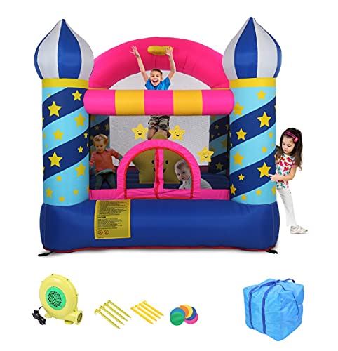 Genetic Los Angeles Inflatable Bounce House with Blower Bouncy House for Kids Outdoor Bounce House Bouncy Castle with Basketball Rim Durable Sewn with Extra Thick Material Gifts for Kids Medium