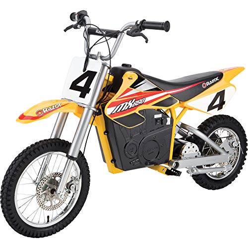 Razor MX650 Dirt Rocket Electric-Powered Dirt Bike with Authentic Motocross Dirt Bike Geometry, Rear-Wheel Drive, High-Torque, Chain-Driven Motor, for Kids 13+, Yellow