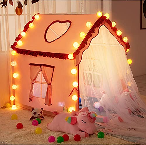 Pink Kids Princess Tent with LED Star Lights,Tent House for Kids Cottage Princess Tent for Boys and Girls Imaginative Play,120x90x125cm