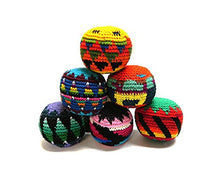 Load image into Gallery viewer, Multicolored Crochet Assorted Geometric Pattern Hacky Ball Foot Bag Kick Sack - Handmade Gifts Tribal Guatemalan Toys - Wholesale Set of 3, 6, 12, or 24 (Set of 6)
