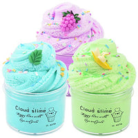 Fruit Cloud Slime Kit 3 Pack with Grape Slime, Banana Slime and Mint Slime, Soft Putty Non-Sticky Sludge Toys, Birthday Gifts Kids Party Favors for Girls Boys(100ML Each*3)