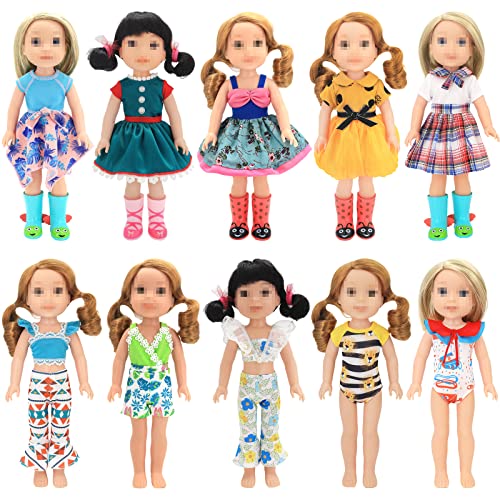 SOTOGO 10 Sets American Wellie Doll Clothes Outfits Dresses Pajamas Swimsuit, Girl Wishers Doll Clothes Fit for 14 to 14.5 Inch Dolls