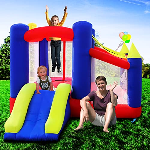 ALINUX Bounce House with Slide for Kids,Toddler, Inflatable Bounce House with Blower Outdoor Indoor, Included Carry Bag, Stakes, Repair Kit& Balls