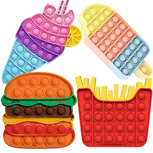 Fidget Pop Toys Popper Push Bubble Sensory Autism Special Needs Stress Relief Silicone Pressure Relieving Squeeze It for Girls Boys (Hamburger French Fries Ice Cream Popsicle Food)