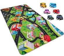 Load image into Gallery viewer, PRETYZOOM City Theme Kids Carpet Playmat Traffic Playing Rug Educational Scene Map Floor Cushion with Alloy Pull Back Vehicles 170 x 90 cm Household Supplies
