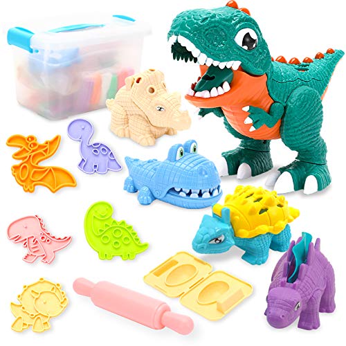 Playdough Dinosaur Clay Modeling Kit, 37 Pcs Dinosaur Toy for Toddlers with Modeling Clay, Molds & Tool Set, T-Rex Dinosaur Play Set, Kids' Toys Play Dough for Toddler Games & Kids Activities