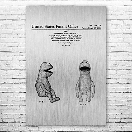 Patent Earth Wilkins Puppet Poster Print, Puppeteer Gift, Puppet Design, Puppet Wall Art, Vintage Puppet, Toy Collector Gift Brushed Steel (9 inch x 12 inch)