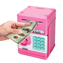 Load image into Gallery viewer, Renvdsa Cartoon Electronic ATM Password Piggy Bank Cash Coin Can Auto Scroll Paper Money Saving Box Gift for Kids (Pink)
