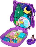 Polly Pocket Pocket World Owlnite Campsite Compact with Fun Reveals, Micro Polly and Shani Dolls, Boat and Sticker Sheet for Ages 4 and Up [Amazon Exclusive]