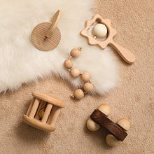Load image into Gallery viewer, Wooden Baby Toys Montessori Toys for Babies Wooden Rattles Grasping Toys,Lion Rattles Set
