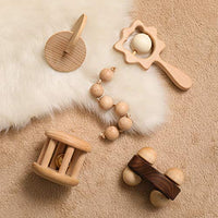 Wooden Baby Toys Montessori Toys for Babies Wooden Rattles Grasping Toys,Lion Rattles Set