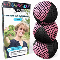 Speevers Juggling Balls for Beginners and Professionals Set of 3, 14 Colors Available, 2 Layers of Net and Carry Case, Xballs Juggling Balls (Black - Pink, 3.9 oz)