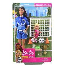Load image into Gallery viewer, ?Barbie Soccer Coach Playset with Brunette Soccer Coach Doll, Student Doll and Accessories: Soccer Ball, Clipboard, Goal Net, Cones, Bench and More for Ages 3 and Up, Multi
