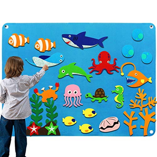 Kids Flannel Felt Board Story Sets for Toddler Preschool, with Under The Sea World Animals Shark Figures Large Wall Hang Interactive Learning Classroom Activity Kits