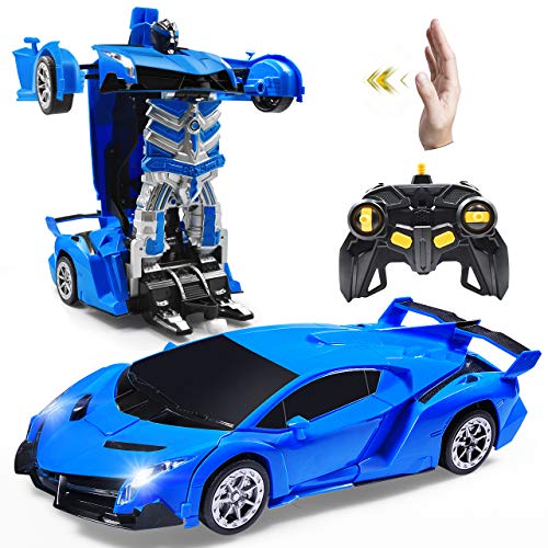 Janboo 1:14 RC Cars Robot for Kids, Transformrobot Racing Toys, Gesture Sensing Remote Control Car with One-Button Deformation Auto Demo, 360 Rotation Light Music Car Best Gift for Boys Girls (Blue)