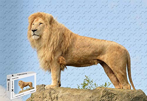 PigBangbang,20.6 X 15.1 Inch,Intellectiv Games Basswood Jigsaw Puzzle with Glue - Lion Standing On Stone - 500 Piece Jigsaw Puzzle