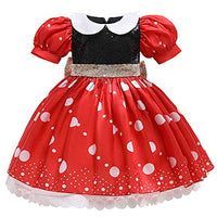 IDOPIP Toddler Kids Baby Girls Polka Dot Princess Dress Costume Halloween Christmas Fancy Dress up Pageant Birthday Party Sequins Bow Dance Tutu Skirt Photo Prop Cosplay Red Polka Dot 1PC 2-3 Years