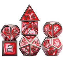 Load image into Gallery viewer, BRD Abstract Red DND Dice Set, 7 Pieces of Metal Dice Set for Dungeon and Dragons and Other RPG Board Games D4 D6 D8 D10 D% D12 D20
