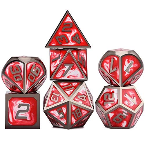 BRD Abstract Red DND Dice Set, 7 Pieces of Metal Dice Set for Dungeon and Dragons and Other RPG Board Games D4 D6 D8 D10 D% D12 D20