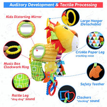 Load image into Gallery viewer, JERICETOY Baby Toy Plush Infant Toy with Musical Box Baby Carseat Toy Stroller Hanging Toy Development Toy with Rattles Crinkle Teether Magic Mirror, Stroller Clip-On Carseat Cot Crib Bed - Lion
