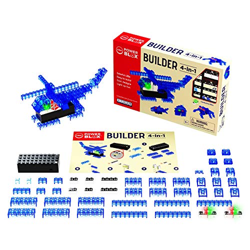 E-Blox, Power Blox Builder 4-in-1 Colorful LED Light Up Blox, Building Blocks Coding Kit Toys Set for Kids Ages 8+, Build 4 3D Structures, 46 Pieces