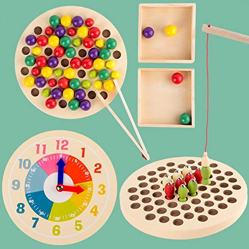 NarutoSak 3 in 1 Magnetic Toy Set,Kids 3 in 1 Magnetic Clock Fishing Clip Beads Training Puzzle Game Education Toy Multicolor