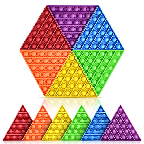PAPERKIDDO Big Size Popping Fidget Toys, 6 Pack Triangle Rainbow Pop Bubble Sensory Stress Reliever Toy, Fidgets Push Toy for Kids, Silicone Stress Toys for Kids with ADHD or Autism (Triangle)