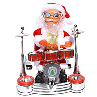 Christmas Santa Claus Resin Ornament Led Lighting Electric Toy with Music Standing Santa Claus Figurine Play Saxophone Santa Claus Electric Music Small Doll Christmas Decorations (Play Drums)