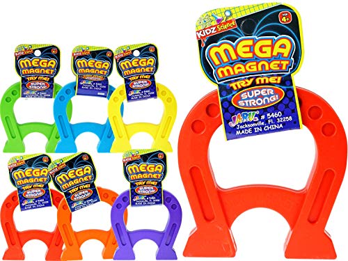 Kidz Science Mega Magnet Toys (6 Magnets Assorted Color). Large Strong Horseshoe Magnet Physics Toys for Kids, Boys & Girls. Science Kit Classroom Learning & Science Experiments Stem Toys. 5460-6p