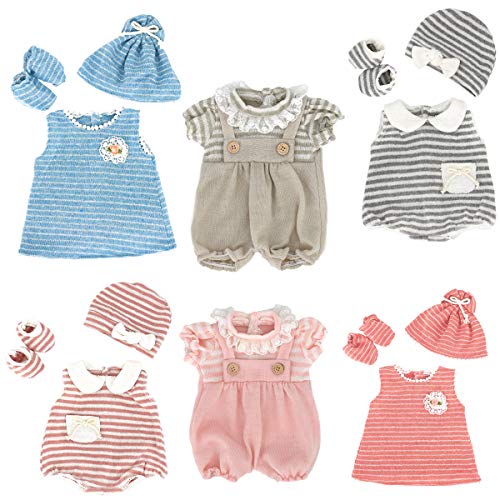 DC-BEAUTIFUL 6 Set Girl Dolls Clothes Gift for 14 Inch -18 Inch Infant Baby Dolls, Includes Doll Outfits Dress Hat Socks, Total 14 Pcs Doll Onesies Clothes Pajamas Costumes