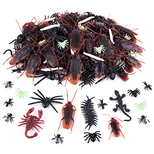 ASTARON 210 Pcs Realistic Bugs Plastic Trick Joke Toys Cockroaches Spiders Centipedes Scorpions for Halloween Party Fool's Day Decoration