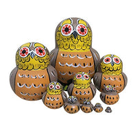 HEALLILY Owl Nesting Dolls Wooden Matryoshka Russian Doll 10 Layers Animal Stacking Toy for Valentine Birthday Gift