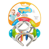 OgoBolli Rattle & Teether Toy for Babies - Tactile Sensory Ball - Stretchy, Soft Non-Toxic Silicone - Ages 6 Months and up - Gray