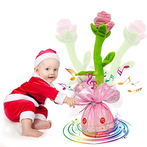 Emoin Dancing Flower,Talking Toy Valentine's Flower Repeats What You Say,Electronic Dancing Toy with Light,Singing Cactus Recording and Repeat Your Words,Flower Mimicking Toy for Valentine's Day Gift