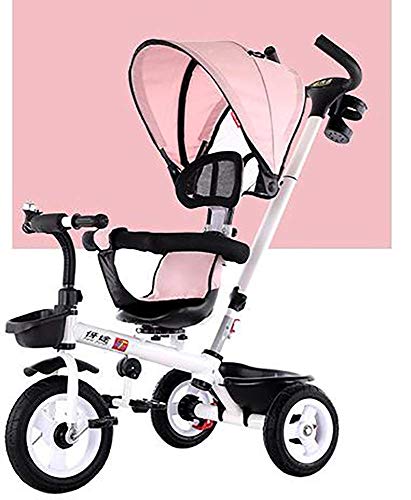 Moolo Tricycle for Kids, Age 2 Detachable Canopy Pushing Handle Rotating Seat Learning Bike Maximum Weight 30 (Color : Pink)