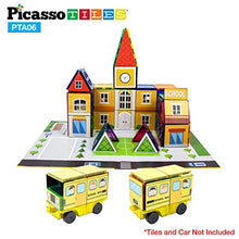 Load image into Gallery viewer, PicassoTiles 80pc School, Hospital, Police Station 3-in-1 Theme Magnet Self Adhesive Backing Stick-On Puzzle Graphic Kit and Overlay Maps for Magnetic Building Blocks STEM Learning Construction Toy
