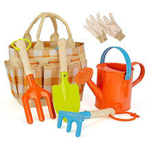 Load image into Gallery viewer, MoTrent Children Gardening Tools Set, 5 PCS Kids Garden Tool Toys Including Watering Can, Shovel, Rake, Trowel, Glove and Garden Toe Bag
