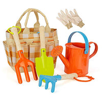 MoTrent Children Gardening Tools Set, 5 PCS Kids Garden Tool Toys Including Watering Can, Shovel, Rake, Trowel, Glove and Garden Toe Bag