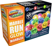 Marble Genius Glow Marble Run Marbles - 50 Marbles (12 Light-Up/Flashing, 12 Glass Glow, & 26 Plastic Glow) + LED Light Included