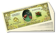 Load image into Gallery viewer, &quot;Happy Anniversary&quot; Million Dollar Bill - 10 Count with Bonus Clear Protector &amp; Christopher Columbus Bill
